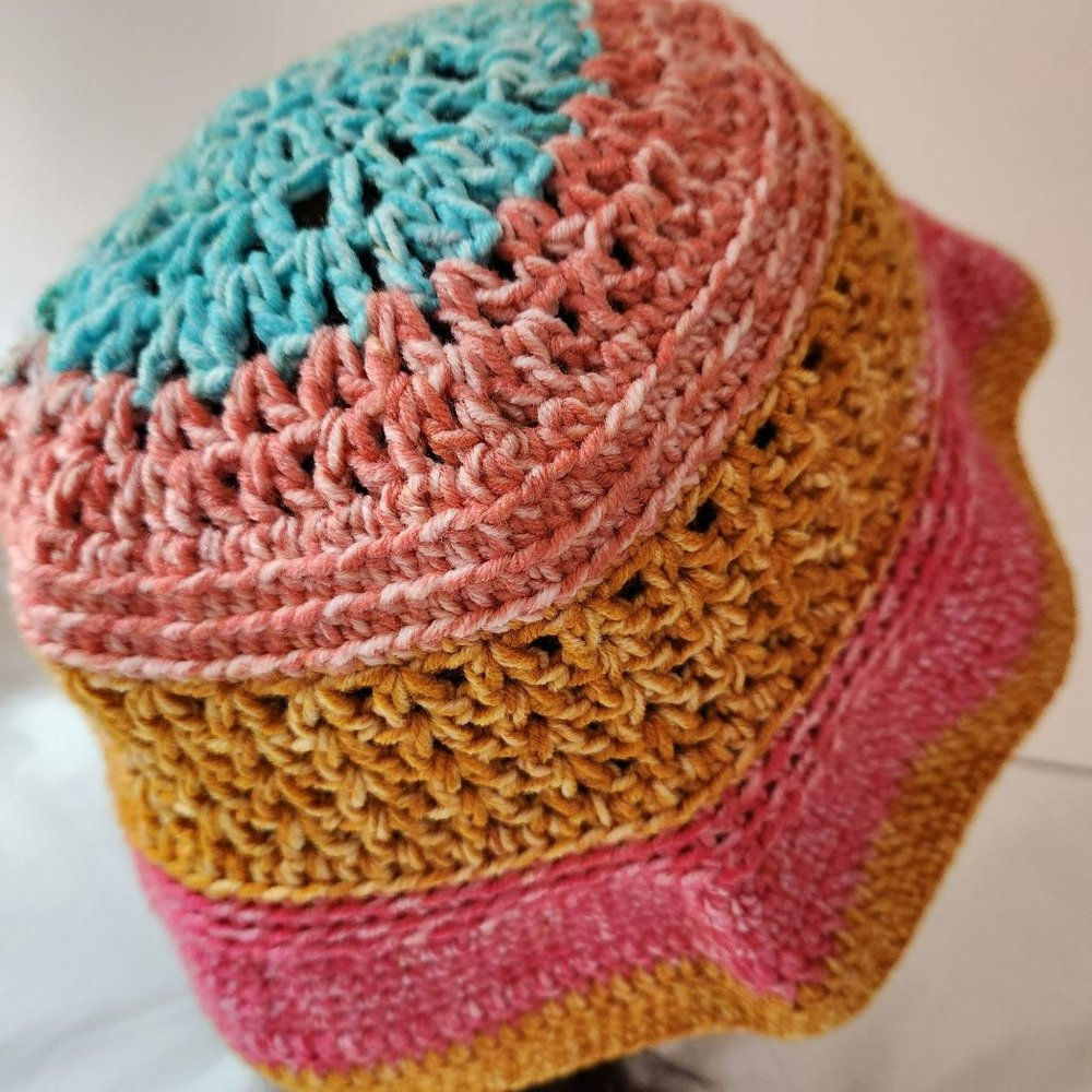 Bucket Hat multicolor handknit crochet bright colorful rainbow